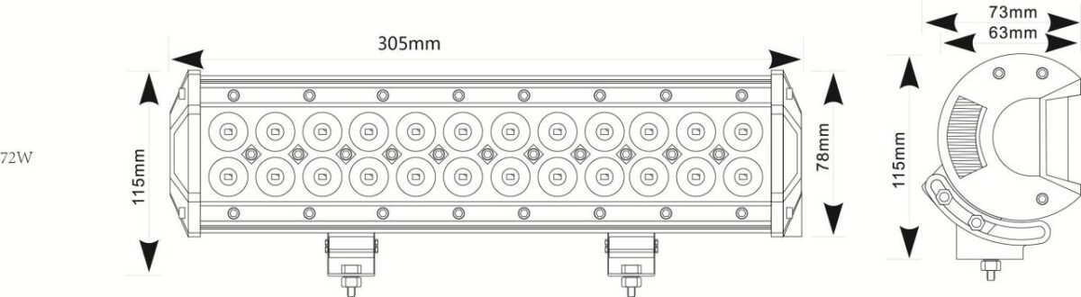 LED SVĚTELNÁ RAMPA 305 mm - 72W/5040 LUMENŮ + 0,3 M KABEL